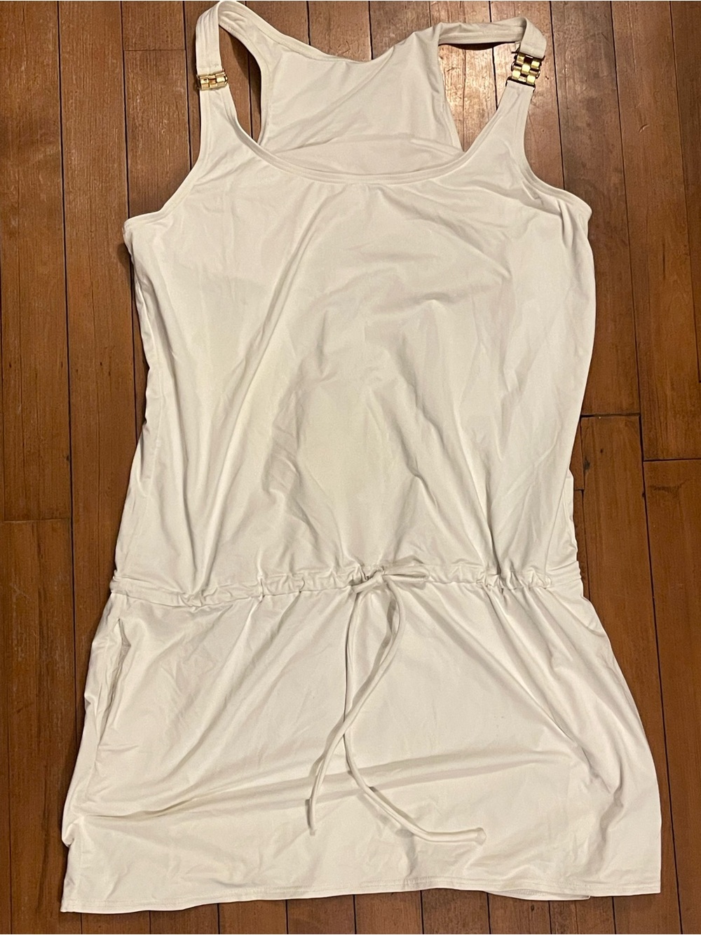 Michael Kors Coverup White Drawstring Tank Coverup with Gold Accent Straps